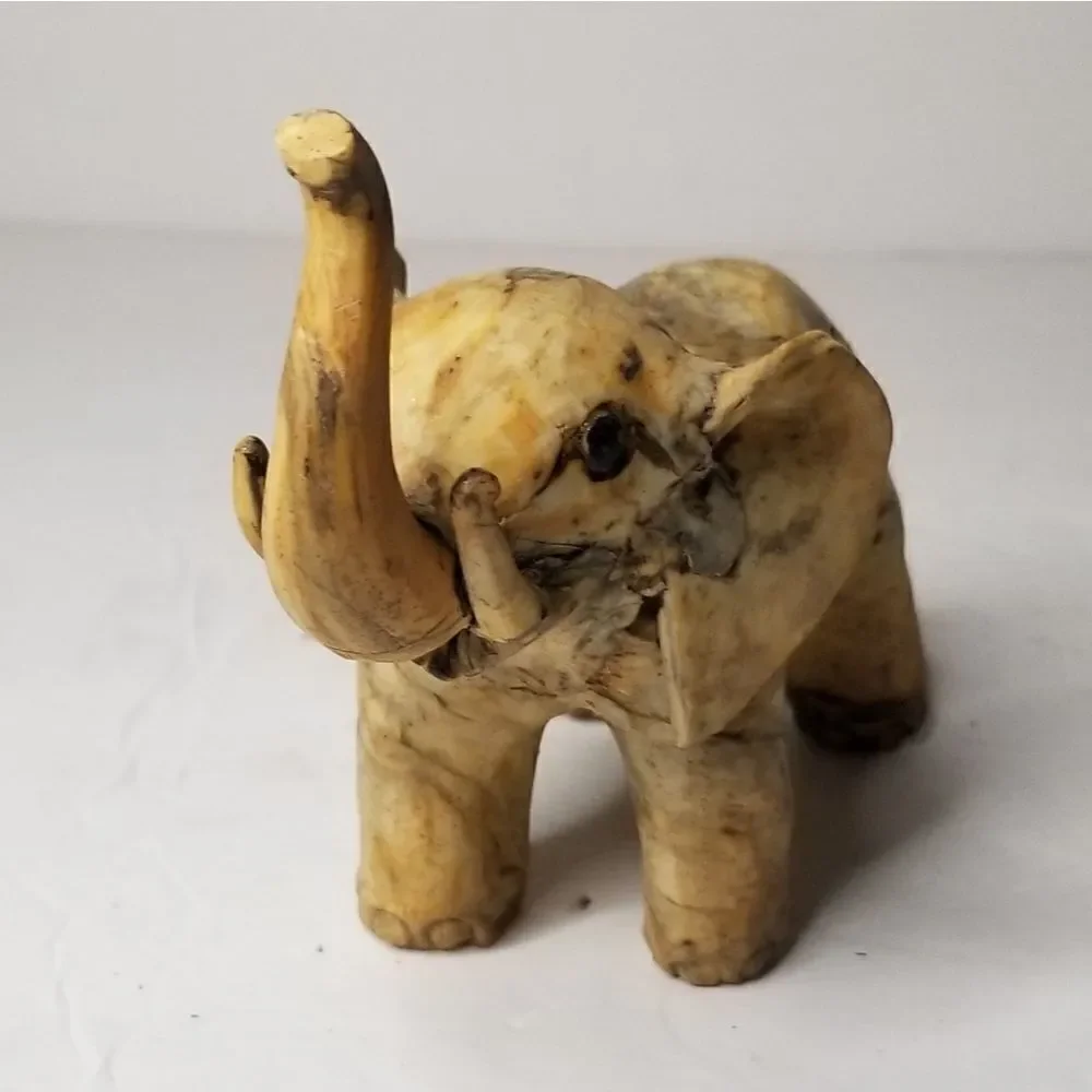VTG Crushed oyster Handmade Elephant Figurine Statue Marbleized trunk raised